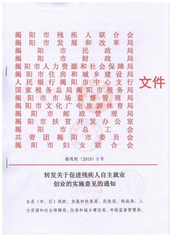 转发关于促进残疾人自主就业创业的实施意见的通知(图1)